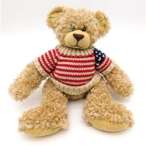First and Main Patriotic Pete Teddy Bear Plush American Flag Sweater Curly 12"